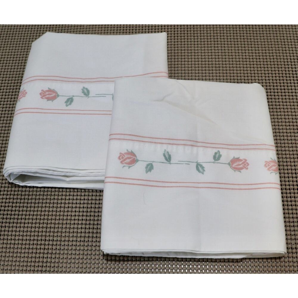 J.P. Stevens Pillowcases Standard Rose Floral Percale Lot of 2 Vintage